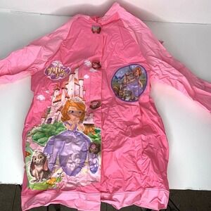 Sophia The First Girls Rain Slicker Jacket Packable Size Medium Pink PVC